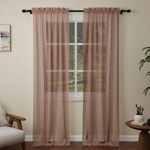 Mocha voile curtains 108 drop - mocha,