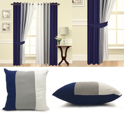 Eyelet curtains navy - navy, blue