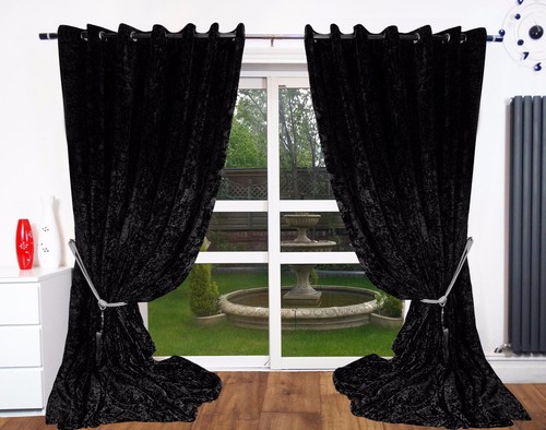 Black crushed velvet - black,