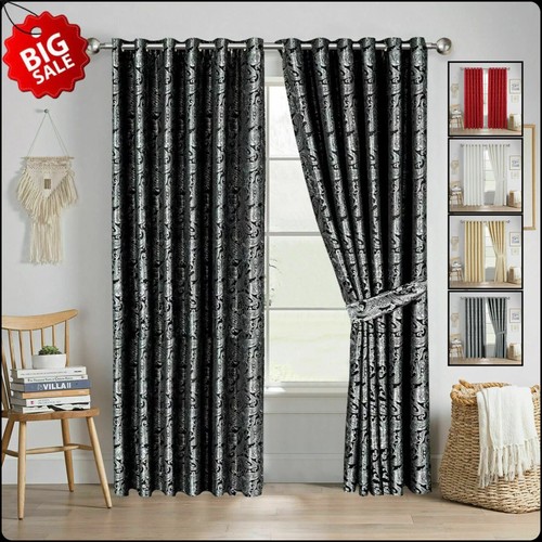 Jacquard band curtains pair - jacquard,
