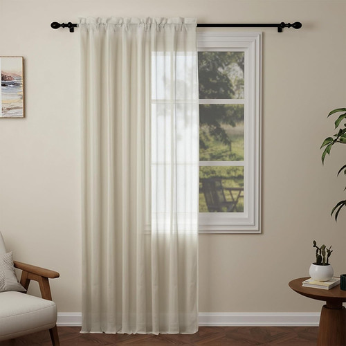 Cream voile curtains 108 drop - voile,