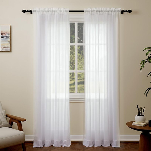 White voile curtains - voile, drop