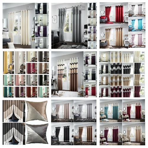 Faux silk eyelet curtains - silk,